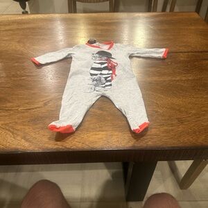 Gucci Light Gray Footed One-Piece with Red Trim and Striped Graphic